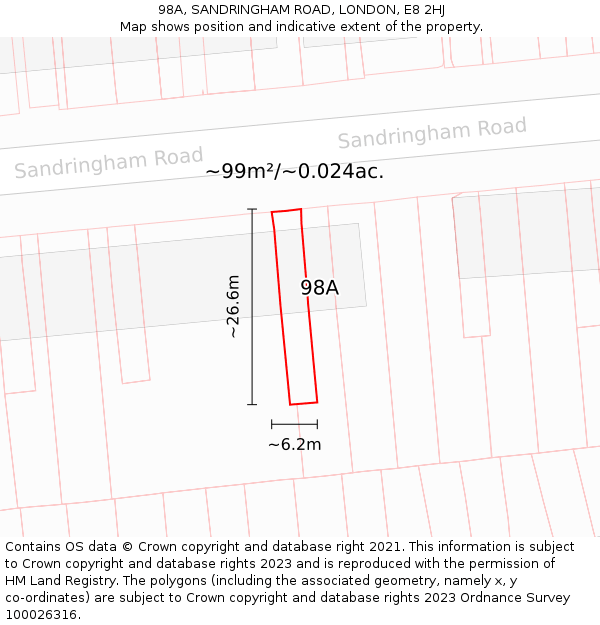98A, SANDRINGHAM ROAD, LONDON, E8 2HJ: Plot and title map