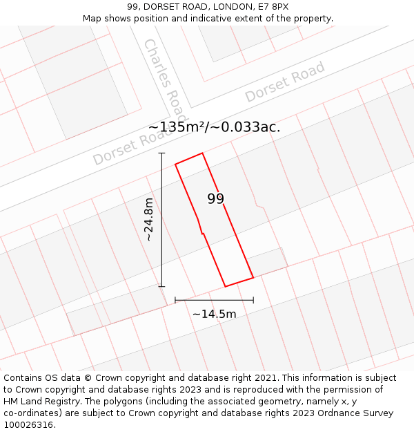 99, DORSET ROAD, LONDON, E7 8PX: Plot and title map