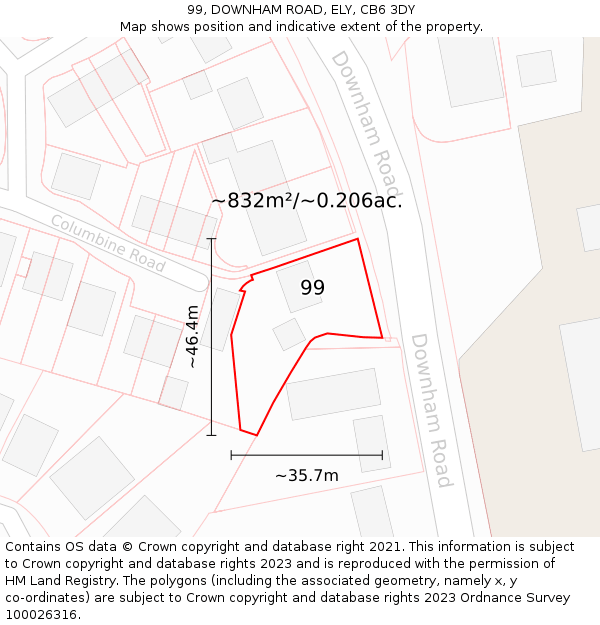99, DOWNHAM ROAD, ELY, CB6 3DY: Plot and title map
