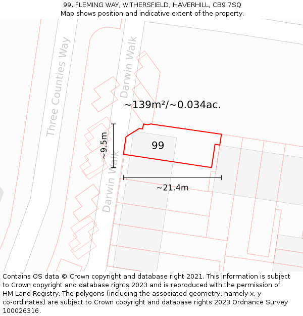 99, FLEMING WAY, WITHERSFIELD, HAVERHILL, CB9 7SQ: Plot and title map