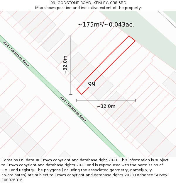 99, GODSTONE ROAD, KENLEY, CR8 5BD: Plot and title map