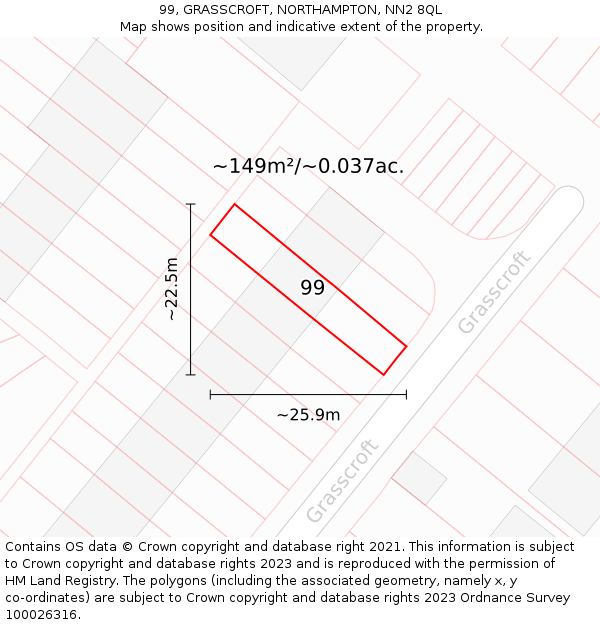 99, GRASSCROFT, NORTHAMPTON, NN2 8QL: Plot and title map