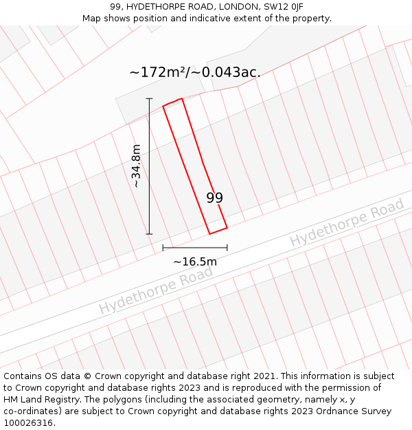 99, HYDETHORPE ROAD, LONDON, SW12 0JF: Plot and title map
