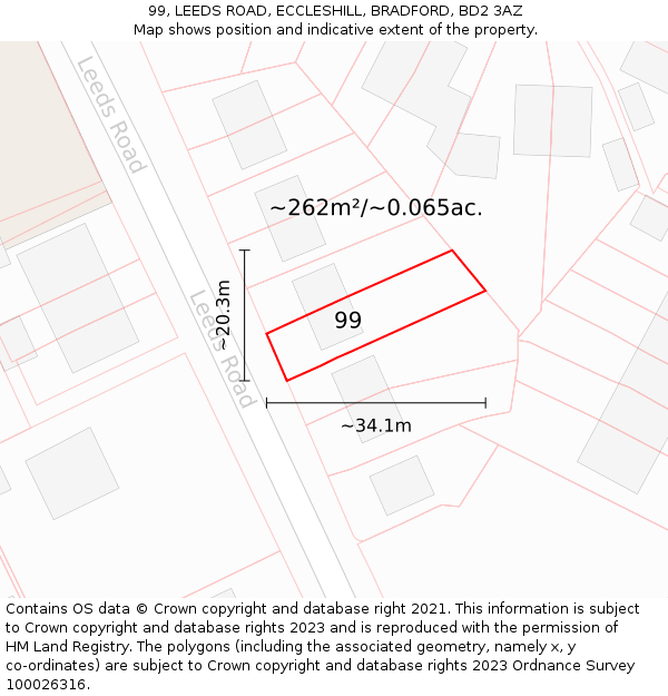 99, LEEDS ROAD, ECCLESHILL, BRADFORD, BD2 3AZ: Plot and title map