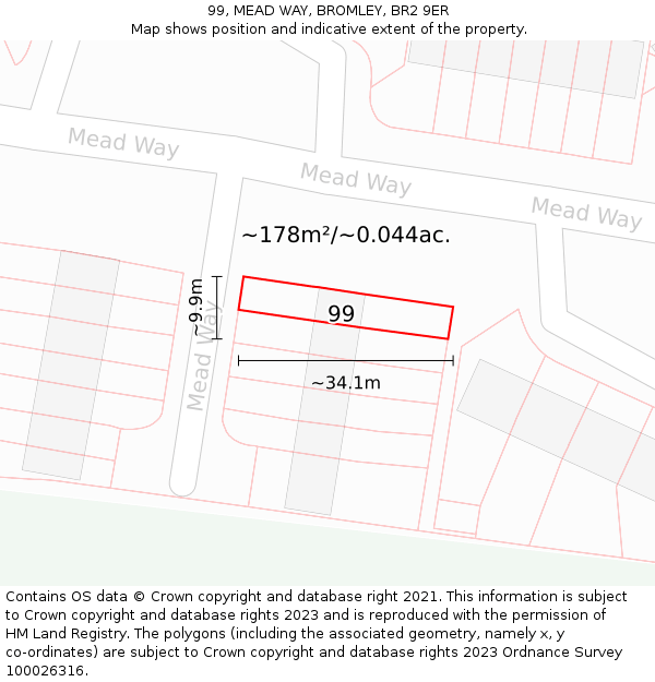 99, MEAD WAY, BROMLEY, BR2 9ER: Plot and title map
