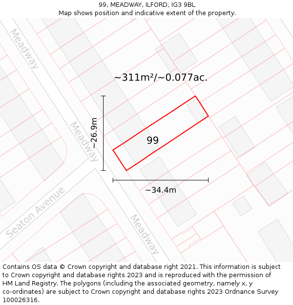99, MEADWAY, ILFORD, IG3 9BL: Plot and title map