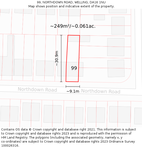 99, NORTHDOWN ROAD, WELLING, DA16 1NU: Plot and title map