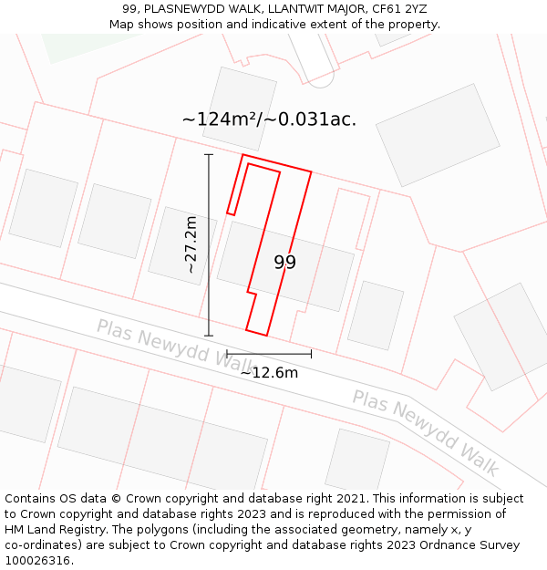 99, PLASNEWYDD WALK, LLANTWIT MAJOR, CF61 2YZ: Plot and title map