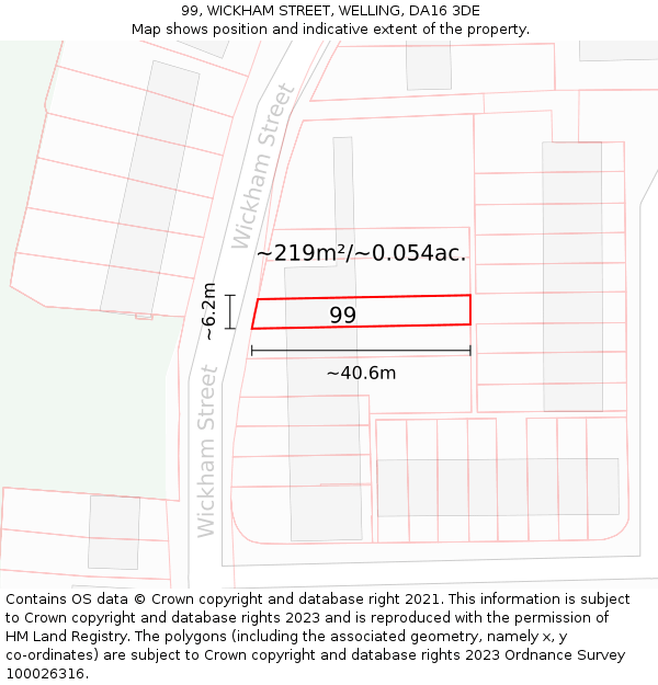 99, WICKHAM STREET, WELLING, DA16 3DE: Plot and title map