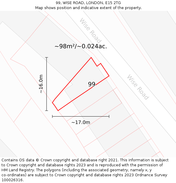 99, WISE ROAD, LONDON, E15 2TG: Plot and title map