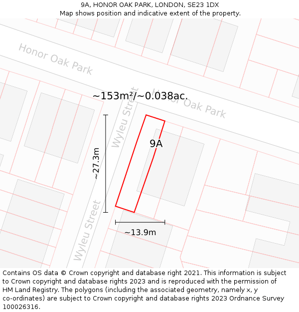 9A, HONOR OAK PARK, LONDON, SE23 1DX: Plot and title map