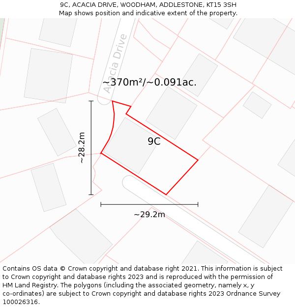 9C, ACACIA DRIVE, WOODHAM, ADDLESTONE, KT15 3SH: Plot and title map