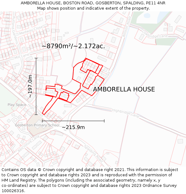 AMBORELLA HOUSE, BOSTON ROAD, GOSBERTON, SPALDING, PE11 4NR: Plot and title map