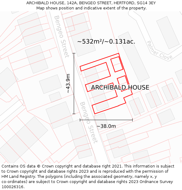 ARCHIBALD HOUSE, 142A, BENGEO STREET, HERTFORD, SG14 3EY: Plot and title map