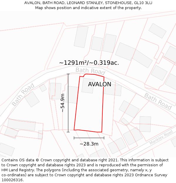 AVALON, BATH ROAD, LEONARD STANLEY, STONEHOUSE, GL10 3LU: Plot and title map