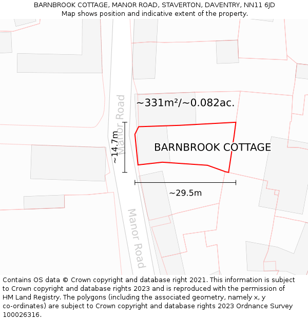 BARNBROOK COTTAGE, MANOR ROAD, STAVERTON, DAVENTRY, NN11 6JD: Plot and title map