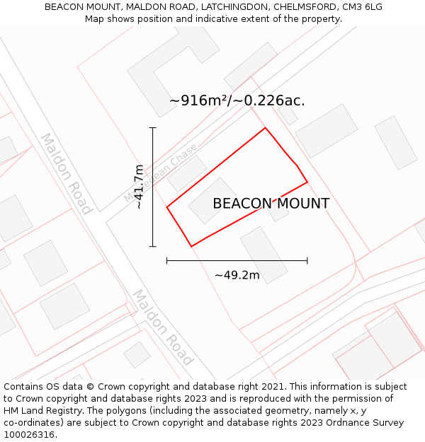 BEACON MOUNT, MALDON ROAD, LATCHINGDON, CHELMSFORD, CM3 6LG: Plot and title map