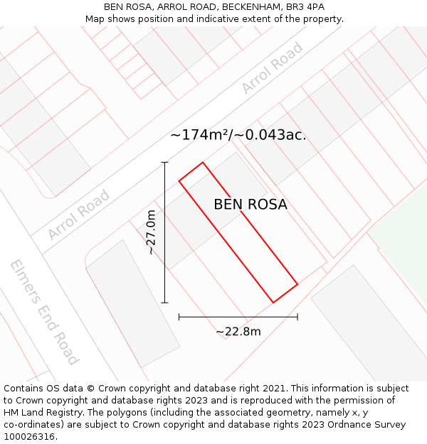 BEN ROSA, ARROL ROAD, BECKENHAM, BR3 4PA: Plot and title map