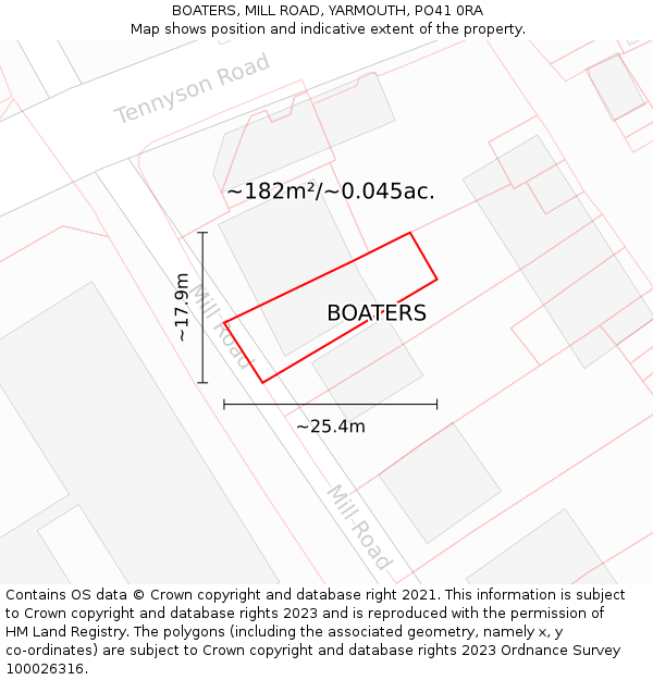 BOATERS, MILL ROAD, YARMOUTH, PO41 0RA: Plot and title map