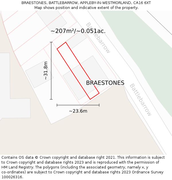 BRAESTONES, BATTLEBARROW, APPLEBY-IN-WESTMORLAND, CA16 6XT: Plot and title map