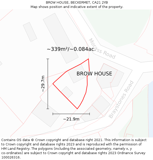 BROW HOUSE, BECKERMET, CA21 2YB: Plot and title map