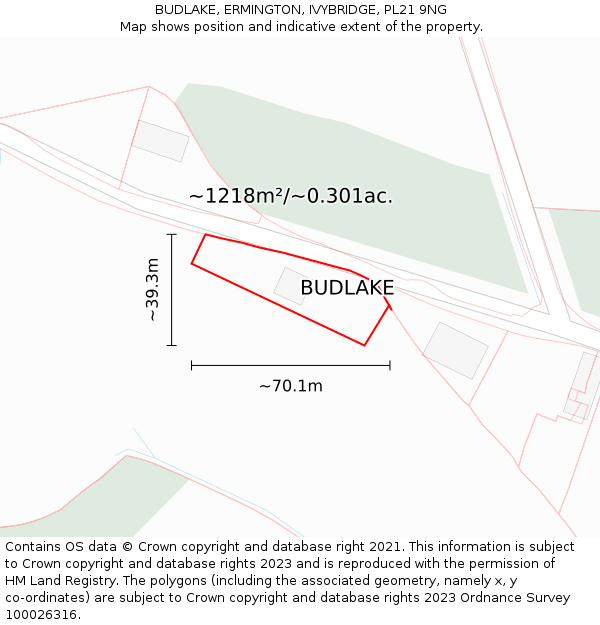 BUDLAKE, ERMINGTON, IVYBRIDGE, PL21 9NG: Plot and title map
