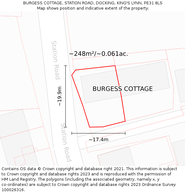 BURGESS COTTAGE, STATION ROAD, DOCKING, KING'S LYNN, PE31 8LS: Plot and title map