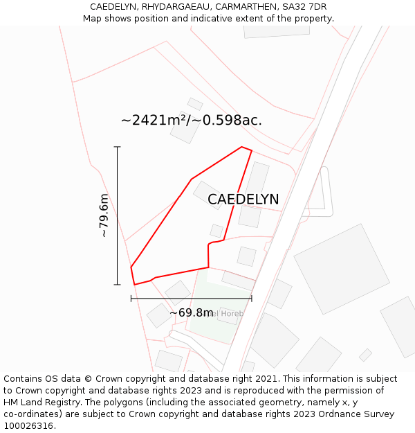 CAEDELYN, RHYDARGAEAU, CARMARTHEN, SA32 7DR: Plot and title map