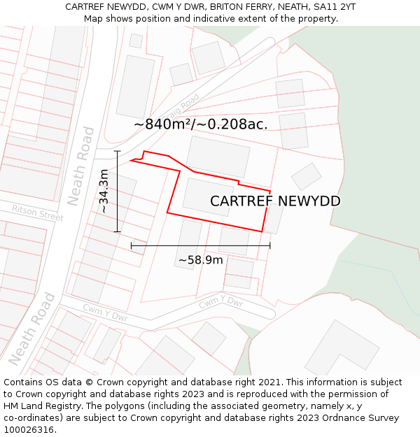CARTREF NEWYDD, CWM Y DWR, BRITON FERRY, NEATH, SA11 2YT: Plot and title map