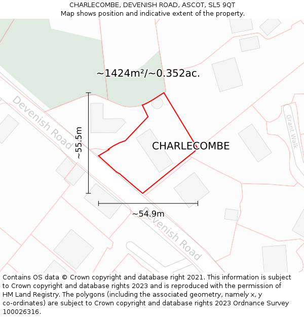 CHARLECOMBE, DEVENISH ROAD, ASCOT, SL5 9QT: Plot and title map