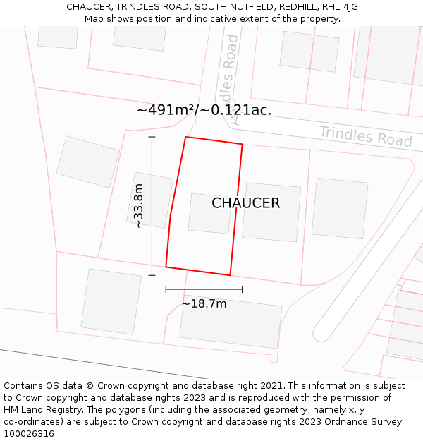 CHAUCER, TRINDLES ROAD, SOUTH NUTFIELD, REDHILL, RH1 4JG: Plot and title map