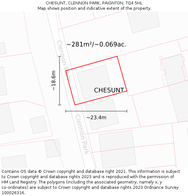 CHESUNT, CLENNON PARK, PAIGNTON, TQ4 5HL: Plot and title map