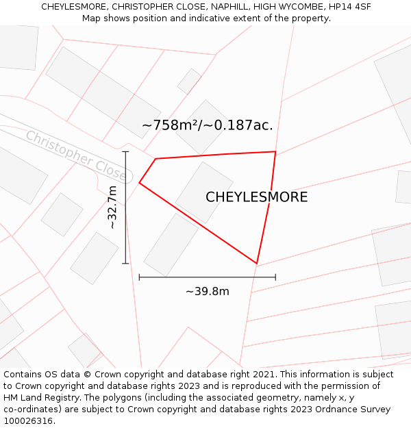 CHEYLESMORE, CHRISTOPHER CLOSE, NAPHILL, HIGH WYCOMBE, HP14 4SF: Plot and title map