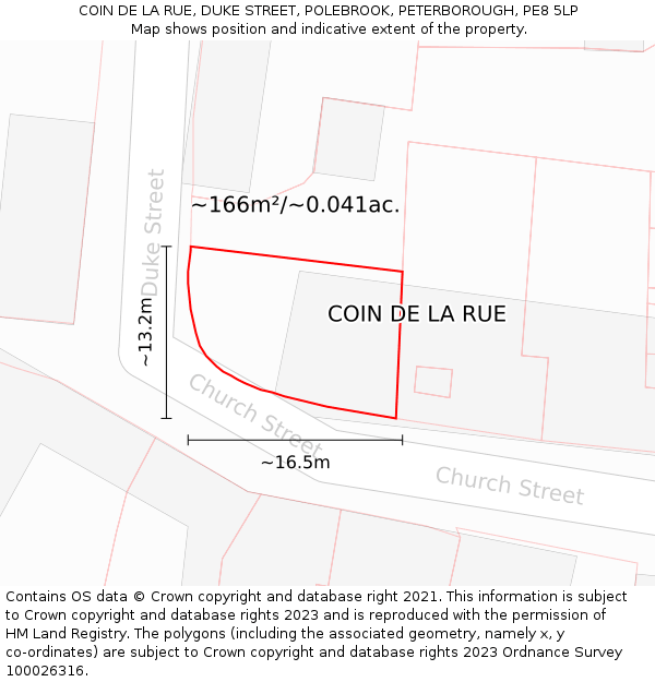 COIN DE LA RUE, DUKE STREET, POLEBROOK, PETERBOROUGH, PE8 5LP: Plot and title map