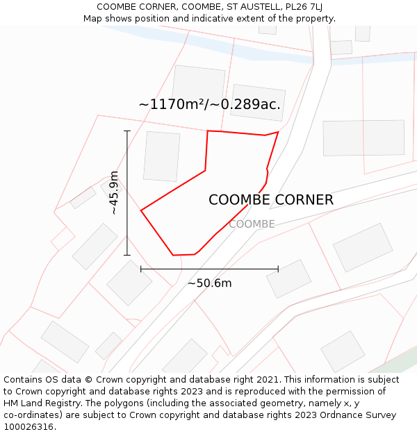 COOMBE CORNER, COOMBE, ST AUSTELL, PL26 7LJ: Plot and title map