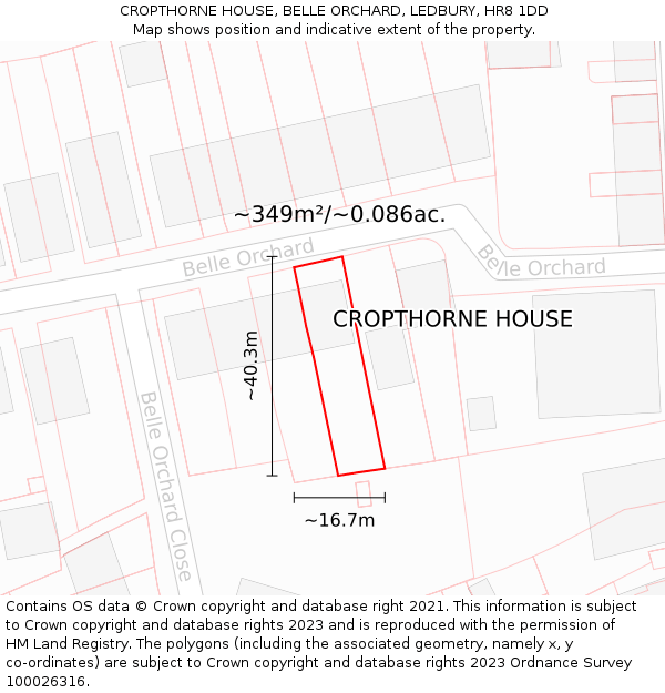 CROPTHORNE HOUSE, BELLE ORCHARD, LEDBURY, HR8 1DD: Plot and title map