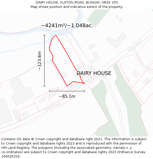 DAIRY HOUSE, FLIXTON ROAD, BUNGAY, NR35 1PD: Plot and title map