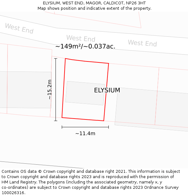 ELYSIUM, WEST END, MAGOR, CALDICOT, NP26 3HT: Plot and title map