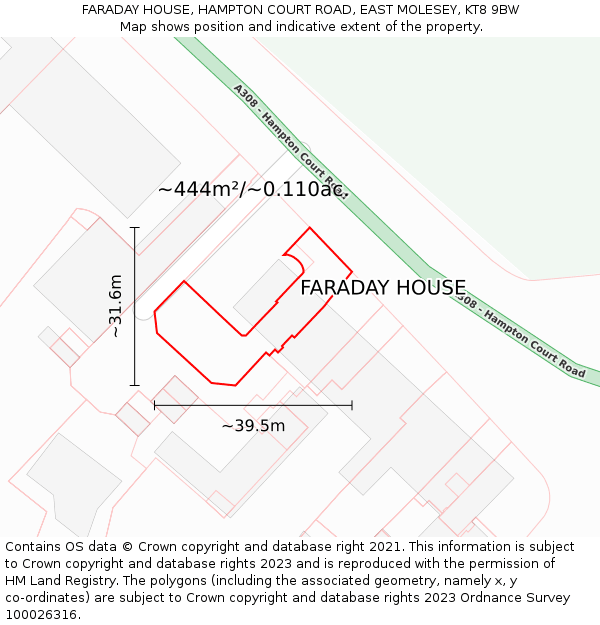 FARADAY HOUSE, HAMPTON COURT ROAD, EAST MOLESEY, KT8 9BW: Plot and title map