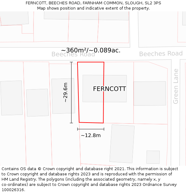 FERNCOTT, BEECHES ROAD, FARNHAM COMMON, SLOUGH, SL2 3PS: Plot and title map