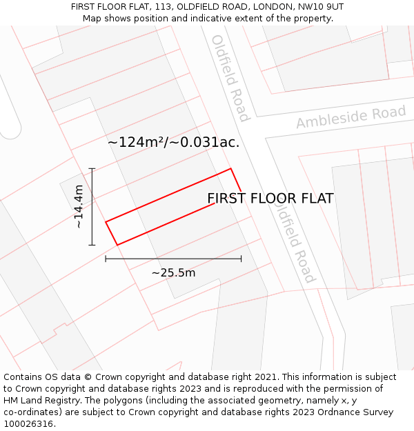 FIRST FLOOR FLAT, 113, OLDFIELD ROAD, LONDON, NW10 9UT: Plot and title map