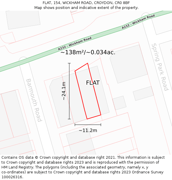 FLAT, 154, WICKHAM ROAD, CROYDON, CR0 8BF: Plot and title map