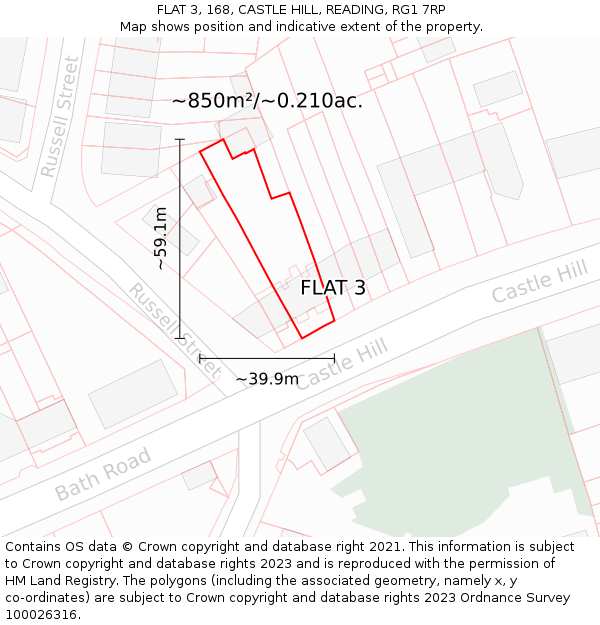 FLAT 3, 168, CASTLE HILL, READING, RG1 7RP: Plot and title map