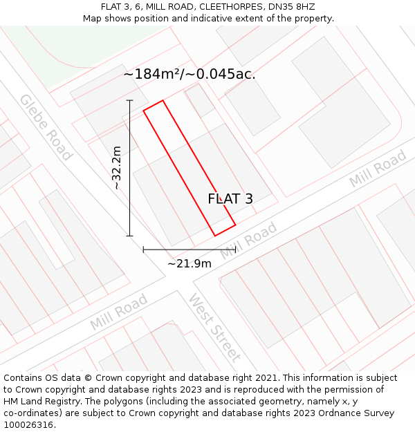 FLAT 3, 6, MILL ROAD, CLEETHORPES, DN35 8HZ: Plot and title map
