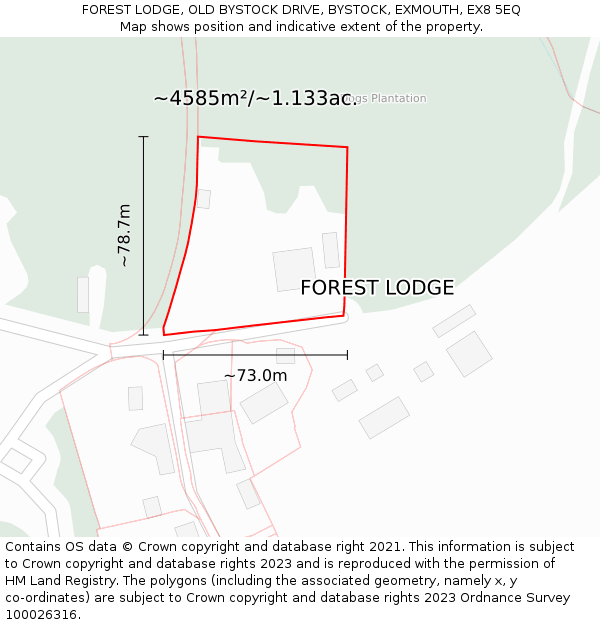 FOREST LODGE, OLD BYSTOCK DRIVE, BYSTOCK, EXMOUTH, EX8 5EQ: Plot and title map