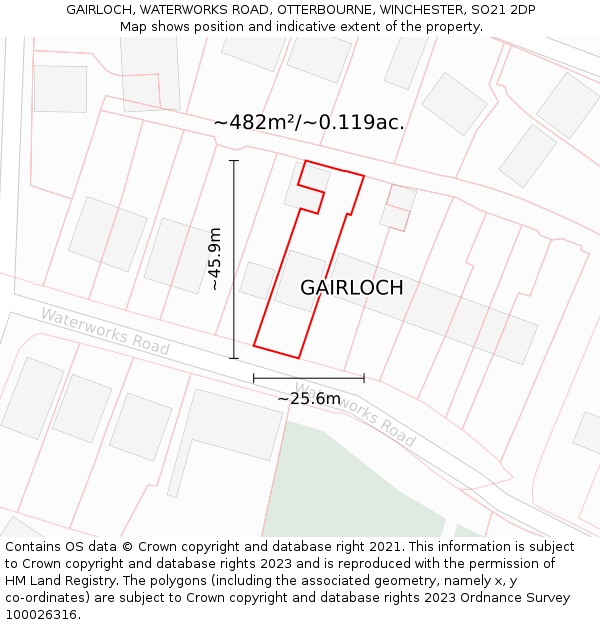 GAIRLOCH, WATERWORKS ROAD, OTTERBOURNE, WINCHESTER, SO21 2DP: Plot and title map