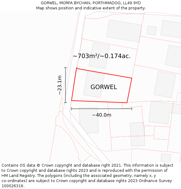 GORWEL, MORFA BYCHAN, PORTHMADOG, LL49 9YD: Plot and title map