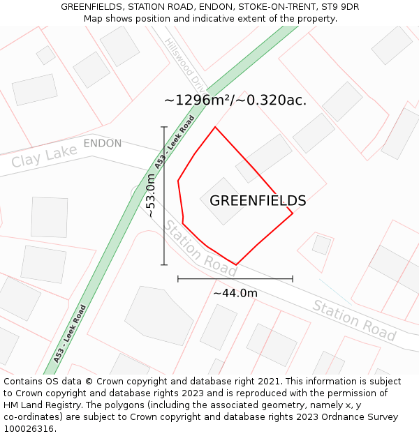 GREENFIELDS, STATION ROAD, ENDON, STOKE-ON-TRENT, ST9 9DR: Plot and title map