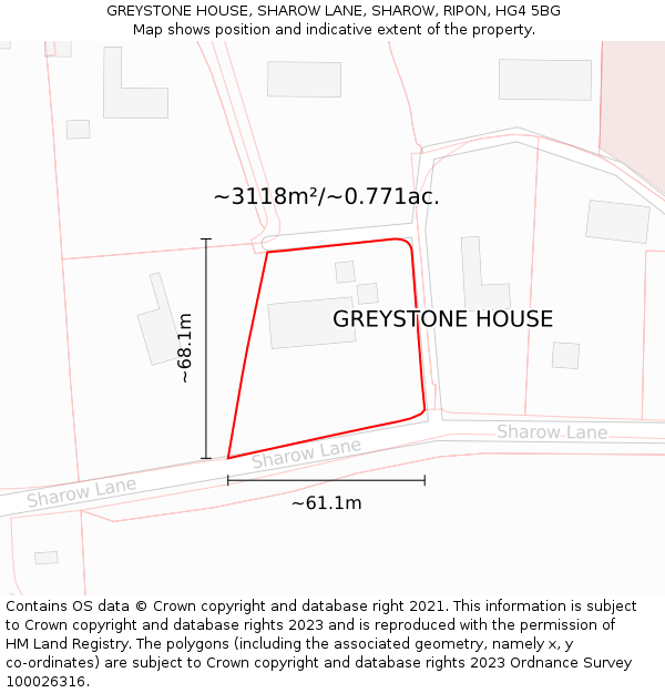 GREYSTONE HOUSE, SHAROW LANE, SHAROW, RIPON, HG4 5BG: Plot and title map