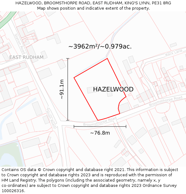 HAZELWOOD, BROOMSTHORPE ROAD, EAST RUDHAM, KING'S LYNN, PE31 8RG: Plot and title map